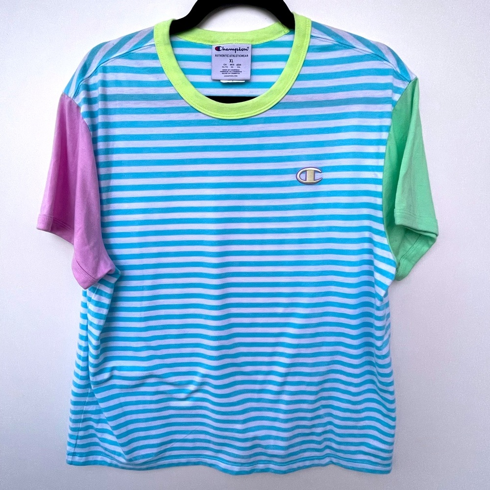 Champion Pastel Multi-Color Striped Mens T-Shirt